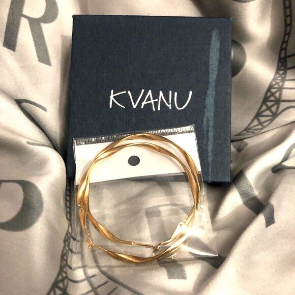 KVANU Pierced Twisted Hoops Gold Plated Sterling Silver NIB - Picture 1 of 5